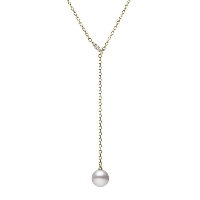 MIKIMOTO Akoya Cultured Pearl and Diamond Lariat Drop Necklace in Yellow Gold