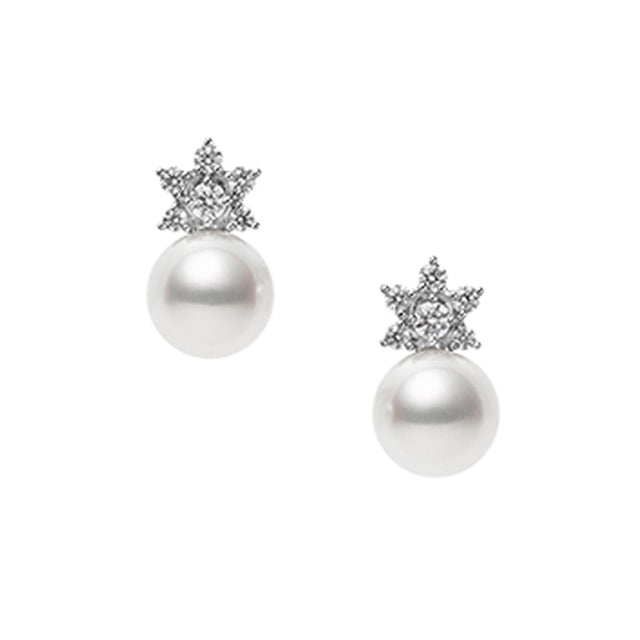 MIKIMOTO Akoya Cultured Pearl and Diamond Star Earrings 1/5ctw