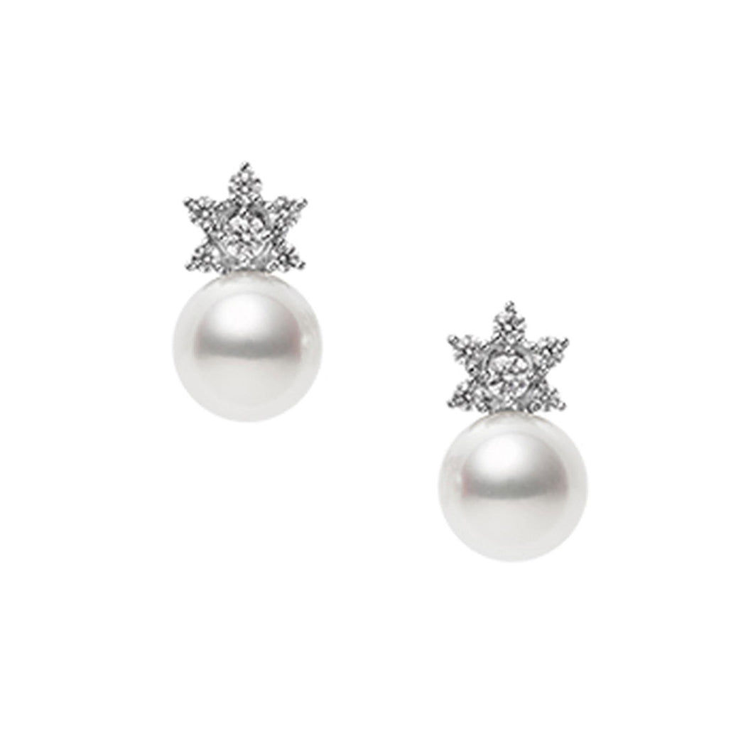 MIKIMOTO Akoya Cultured Pearl and Diamond Star Earrings 1/5ctw