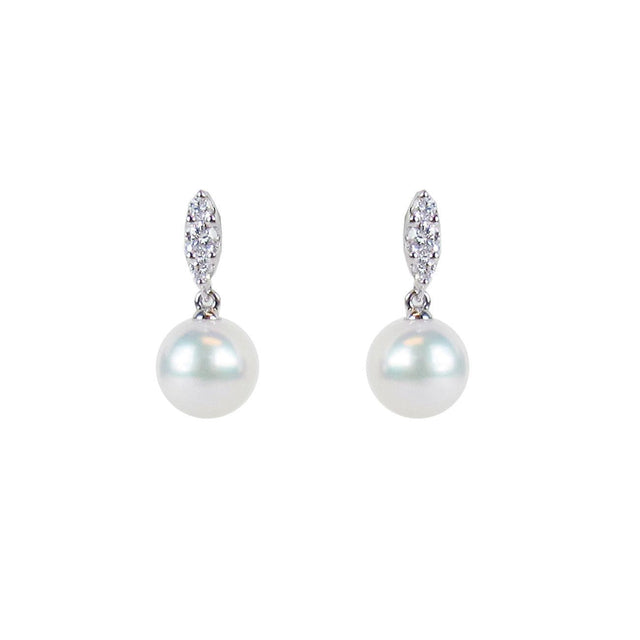 MIKIMOTO Akoya Cultured Pearl and Diamond White Gold Earrings 1/5ctw