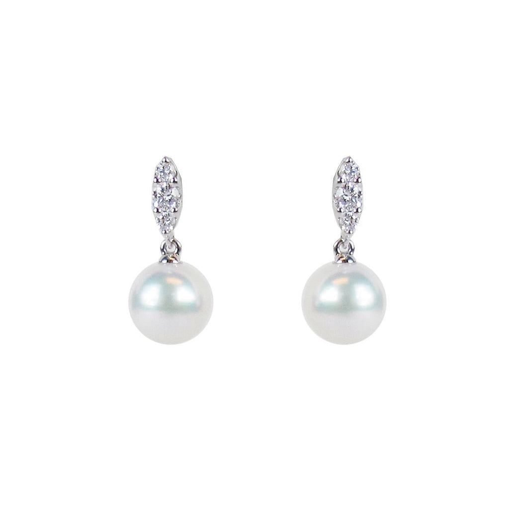 MIKIMOTO Akoya Cultured Pearl and Diamond White Gold Earrings 1/5ctw