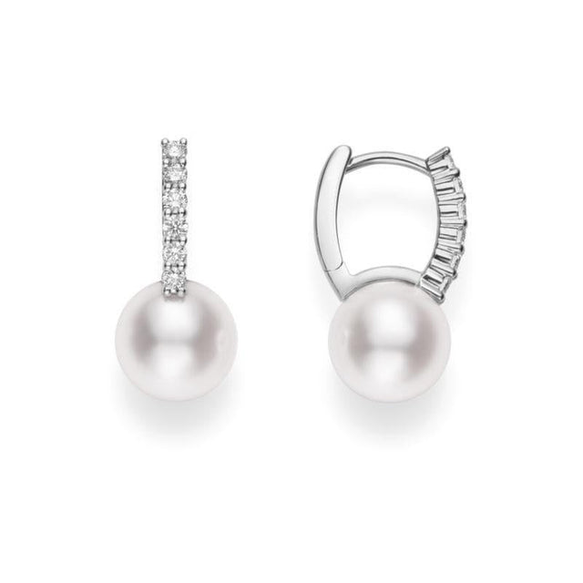 MIKIMOTO Akoya Pearl and Diamond Hoop Drop Earrings 1/5ctw