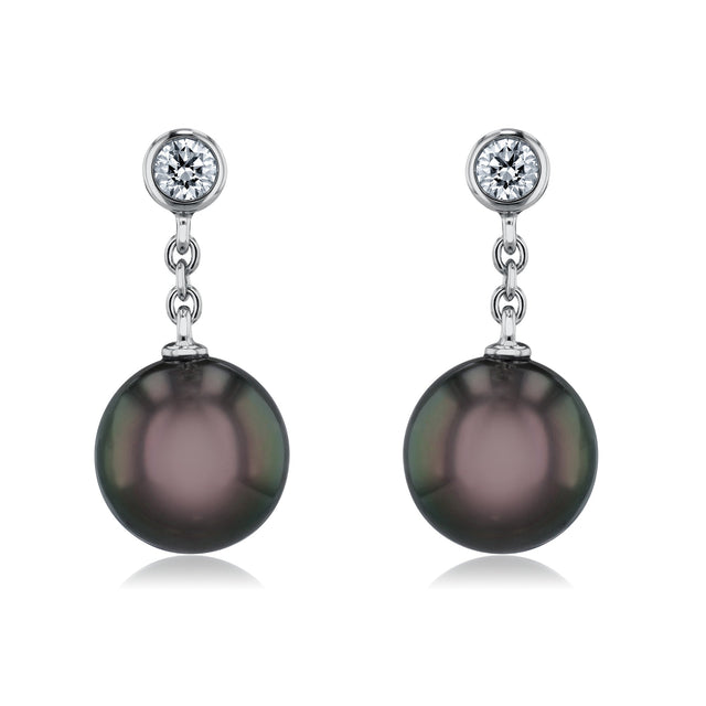 MIKIMOTO Black South Sea Cultured Pearl and Diamond Drop Earrings 1/6ctw