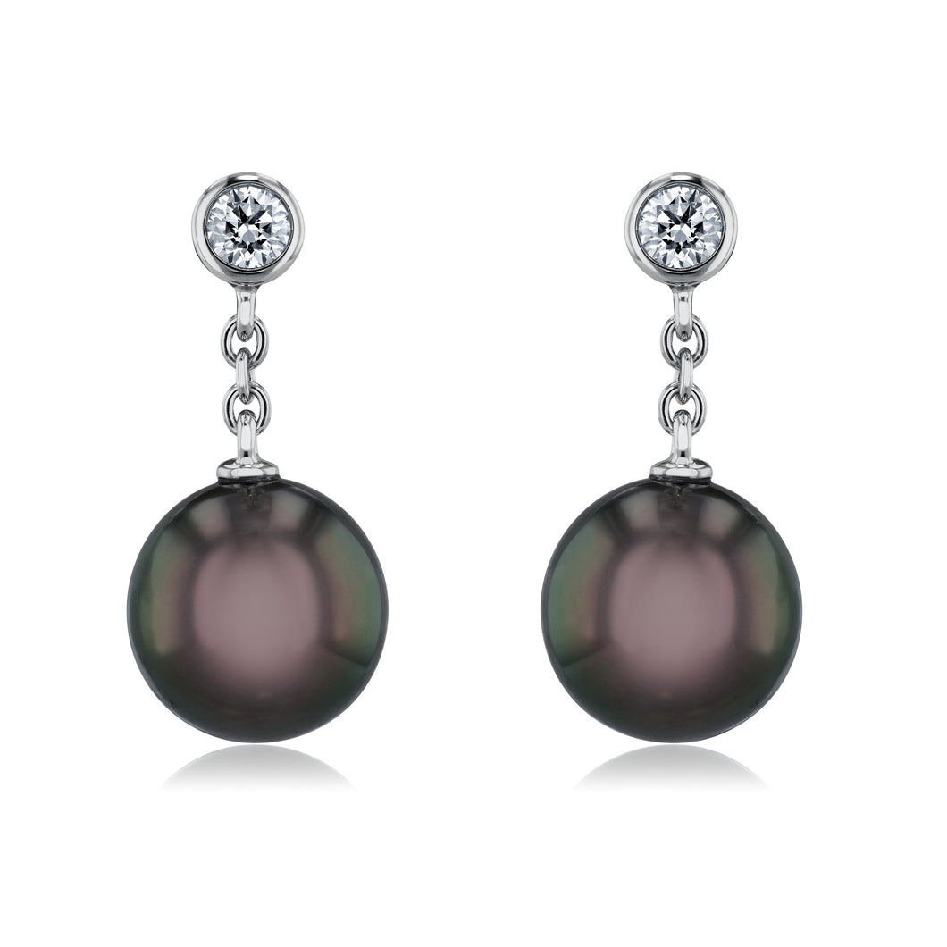 MIKIMOTO Black South Sea Cultured Pearl and Diamond Drop Earrings 1/6ctw