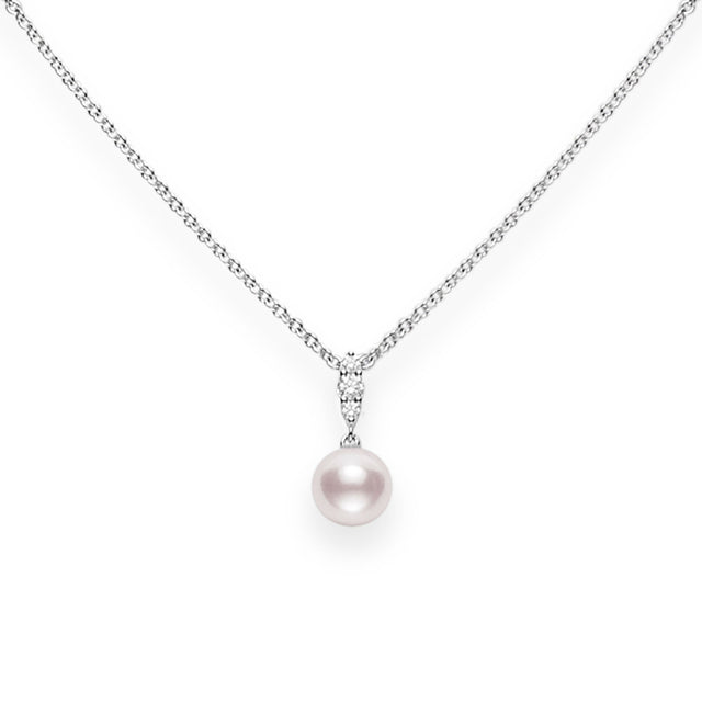 MIKIMOTO Morning Dew 1/10ctw Diamond Akoya Cultured Pearl Pendant Necklace