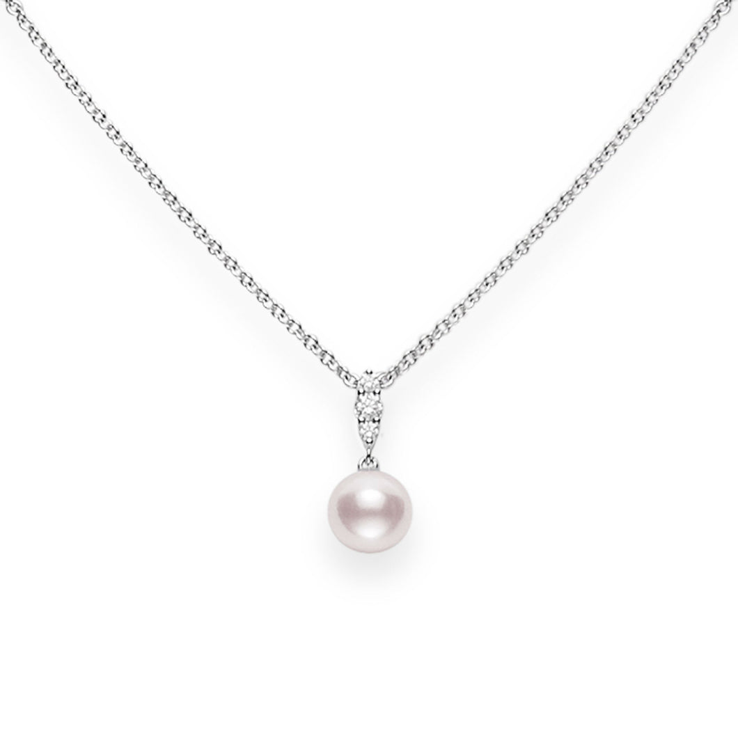 MIKIMOTO Morning Dew 1/10ctw Diamond Akoya Cultured Pearl Pendant Necklace
