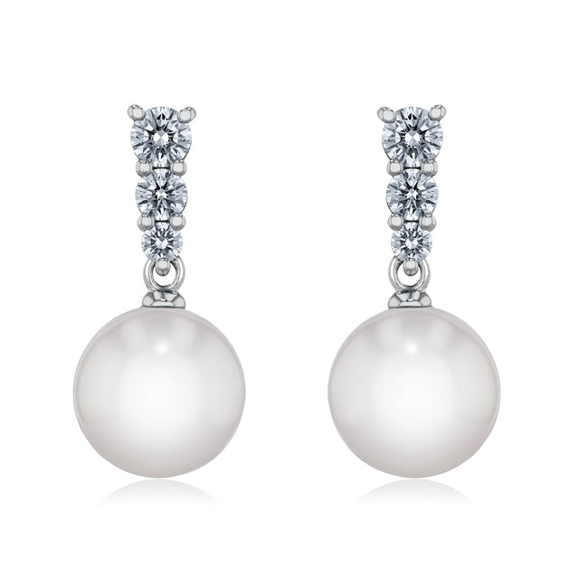 MIKIMOTO Morning Dew Akoya Cultured Pearl and 1/2ctw Diamond Drop Earrings