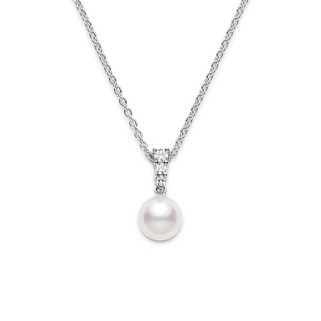 MIKIMOTO Morning Dew Akoya Cultured Pearl and 1/6ctw Diamond Pendant Necklace in White Gold