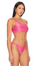 MILLY Cabana One Shoulder O-Ring Bikini Top in Pink