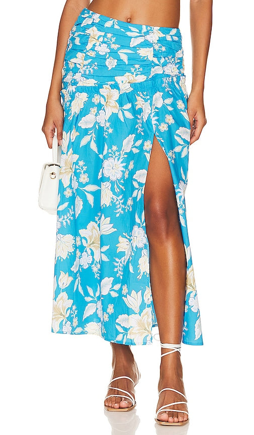 MINKPINK Zinnia Midi Skirt in Blue - MINKPINK - Jupe mi-longue Zinnia en bleu - MINKPINK Zinnia 蓝色中长半身裙 - MINKPINK Zinnia Midirock in Blau - MINKPINK Zinnia 미디 스커트 in 블루 - Gonna midi Zinnia MINKPINK in blu