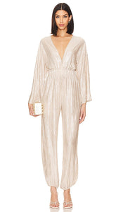 MISA Los Angeles Amina Jumpsuit in Metallic Neutral - MISA Los Angeles - Combinaison Amina en neutre métallisé - MISA Los Angeles Amina 金属色中性连身裤 - MISA Los Angeles Amina Jumpsuit in Metallic Neutral - MISA Los Angeles Amina 점프수트 - Tuta MISA Los Angeles Amina in colore neutro metallizzato