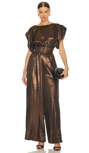 MISA Los Angeles Sophia Jumpsuit in Metallic Bronze - Combinaison MISA Los Angeles Sophia en bronze métallisé - MISA Los Angeles Sophia 金属古铜色连身裤 - MISA Los Angeles Sophia Jumpsuit in Metallic-Bronze - MISA 로스앤젤레스 소피아 메탈릭 브론즈 점프수트 - Tuta MISA Los Angeles Sophia in bronzo metallizzato