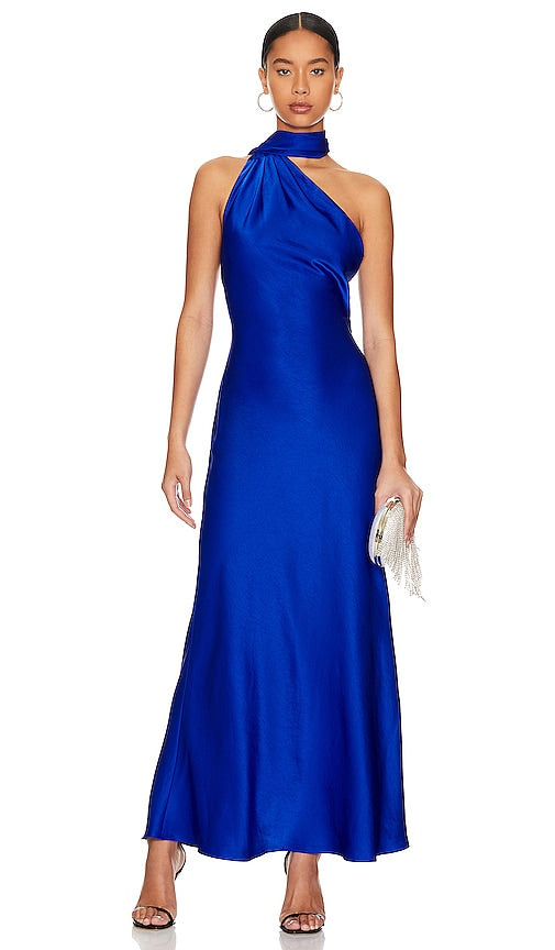 MISHA Alastair Satin Gown in Royal