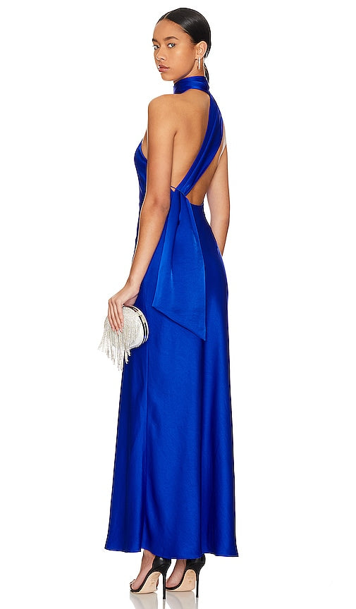 MISHA Alastair Satin Gown in Royal - Robe en satin MISHA Alastair en Royal - MISHA Alastair 皇家缎面礼服 - MISHA Alastair Satinkleid in Royal - MISHA Alastair 새틴 가운 - Abito in raso MISHA Alastair in colore Royal