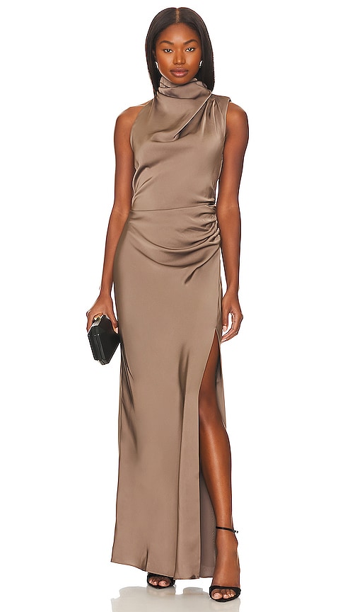 MISHA Constantina Gown in Taupe - Robe MISHA Constantina en taupe - MISHA Constantina 灰褐色礼服 - MISHA Constantina Kleid in Taupe - MISHA 콘스탄티나 가운 - Abito MISHA Constantina color talpa