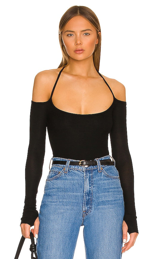 Michael Lauren Dave Halter Neck Top in Black