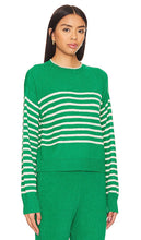 MONROW Boucle Knit Stripe Sweater in Green