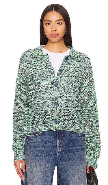 MONROW Space-dye Crochet Cardigan in Green - MONROW Cardigan au crochet teint par espacement en vert - MONROW 绿色段染钩编开衫 - MONROW Space-Dye-Häkel-Cardigan in Grün - MONROW Space-dye 크로셰 가디건그린 ​​색상 - MONROW Cardigan all'uncinetto Space-dye in verde
