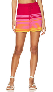 MONROW Sunset Sweater Easy Shorts in Red - MONROW Sunset Sweater Easy Short en rouge - MONROW 日落毛衣 休闲短裤 红色 - MONROW Sunset Sweater Easy Shorts in Rot - MONROW 선셋 스웨터 이지 쇼츠레드 색상 - MONROW Sunset Sweater Pantaloncini facili in rosso