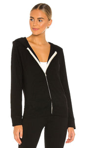 MONROW Supersoft Zip Up Hoodie in Black