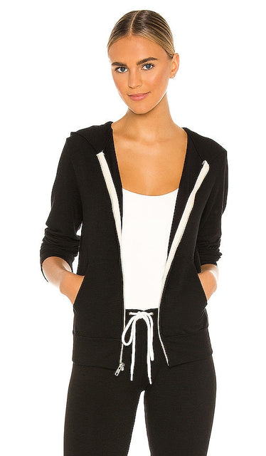 MONROW Supersoft Zip Up Hoodie in Black - MONROW Sweat à capuche zippé super doux en noir - MONROW 黑色超柔软拉链连帽衫 - MONROW Supersoft Zip Up Hoodie in Schwarz - MONROW Supersoft 집업 후디블랙 색상 - Felpa con cappuccio MONROW supersoft con zip in nero