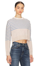 MONROW Wool Cashmere Stripe Crew Neck Sweater in Beige