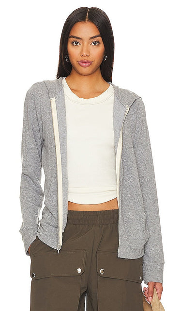 MONROW Zip Up Hoody in Grey - MONROW Sweat à capuche zippé en gris - MONROW 灰色拉链连帽衫 - MONROW Kapuzenpullover mit Reißverschluss in Grau - MONROW 집업 후디그레이 색상 - Felpa con cappuccio con zip MONROW in grigio