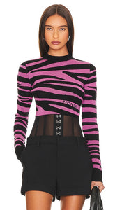 Monse Zebra Cropped Sweater in Pink