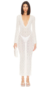 MORE TO COME Dylan Deep V Maxi Dress in Ivory