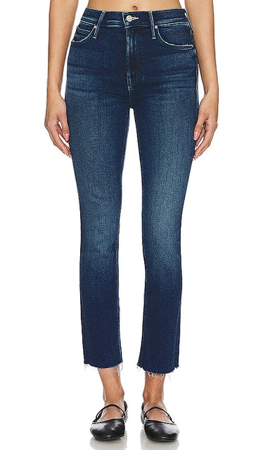 MOTHER The Mid Rise Dazzler Ankle Fray in Blue