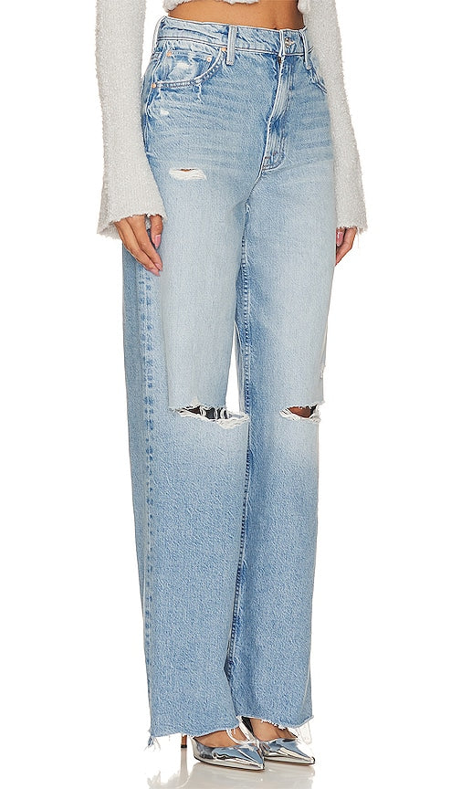 MOTHER High Waisted Spinner Zip Heel Chew in Blue