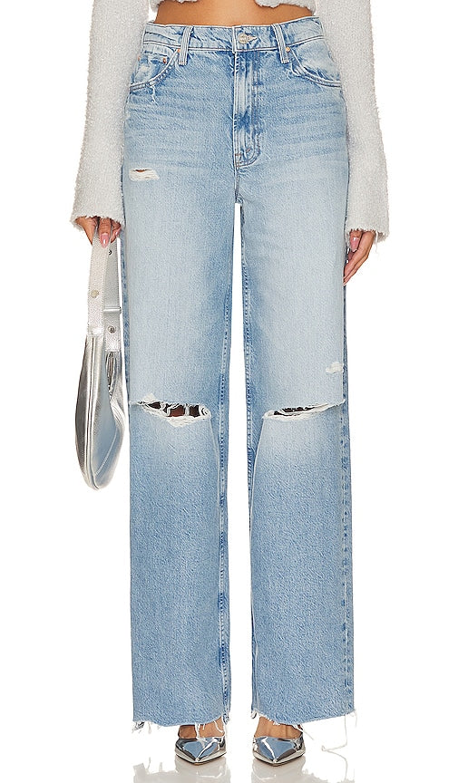 MOTHER High Waisted Spinner Zip Heel Chew in Blue - MOTHER Taille haute Spinner Zip Talon Chew en Bleu - MOTHER 蓝色高腰旋转拉链鞋跟咀嚼物 - MOTHER High Waisted Spinner Zip Heel Chew in Blau - MOTHER 하이 웨이스트 스피너 지퍼 힐 츄 블루 색상 - MOTHER Masticabile con tacco con zip e spinner a vita alta in blu
