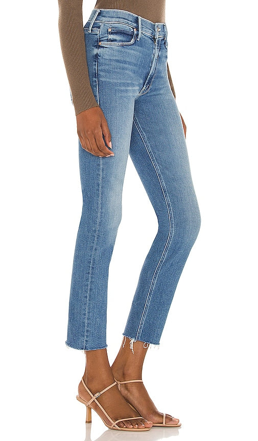 MOTHER Mid Rise Dazzler Ankle Fray in Denim-Medium
