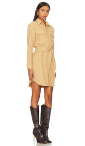 MOTHER The Cadet Mini Shirt Dress in Neutral