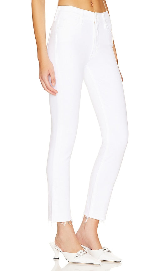 MOTHER The Mid Rise Dazzler Ankle Fray in White