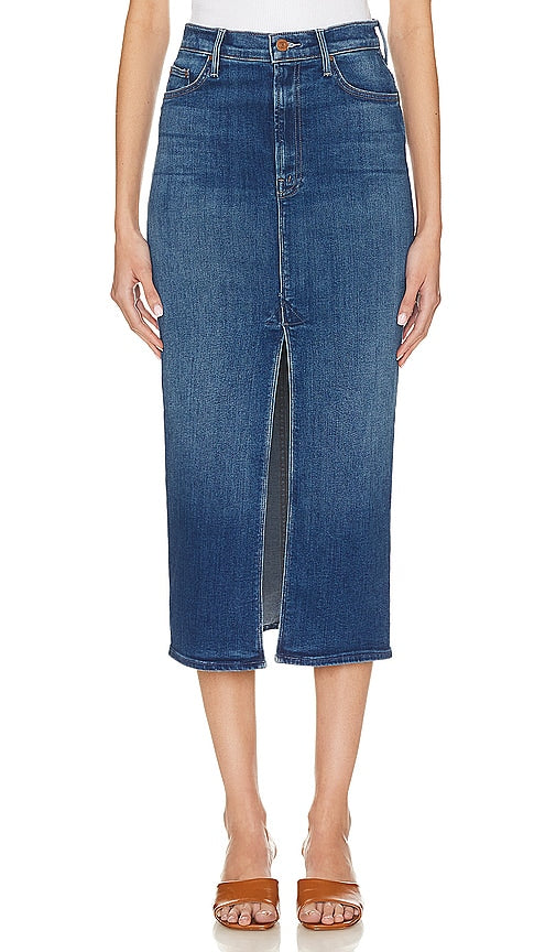MOTHER The Reverse Pencil Pusher Skirt in Blue - MOTHER La jupe crayon inversée en bleu - MOTHER 蓝色反向铅笔推裙 - MOTHER The Reverse Pencil Pusher Rock in Blau - MOTHER The Reverse 펜슬 푸셔 스커트 블루 색상 - MADRE La gonna a tubino rovesciata in blu