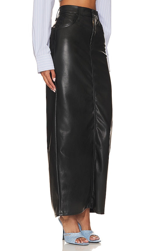 MOTHER X Revolve The Mid Rise Faux Leather Column Skirt in Black