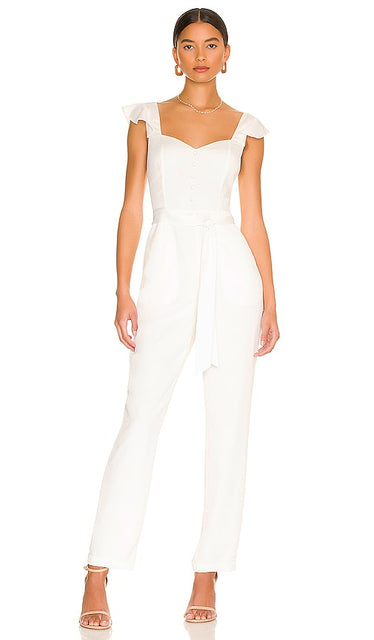 MORE TO COME Gloria Flutter Jumpsuit in White - PLUS À VENIR Combinaison Gloria Flutter en blanc - 更多即将推出 Gloria Flutter 白色连身裤 - Es folgen noch weitere Gloria Flutter Jumpsuit in Weiß - Gloria Flutter 화이트 점프수트 - ALTRI IN ARRIVO Tuta Gloria Flutter in bianco
