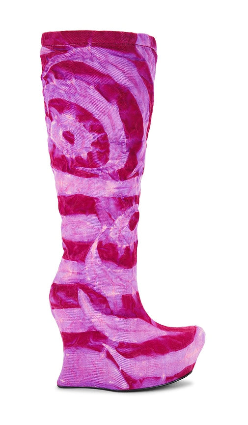 Masha Popova Sculpted Wedge Denim Boots in Pink