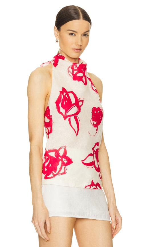 MSGM Brushed Roses Top in White