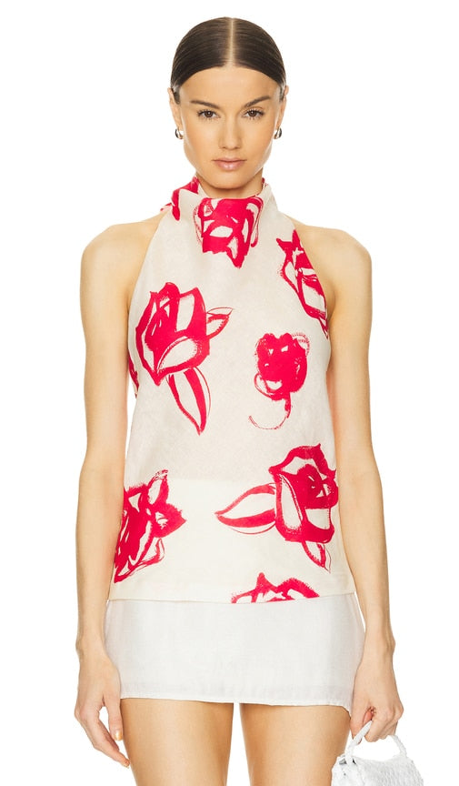 MSGM Brushed Roses Top in White - Haut à roses brossées MSGM en blanc - MSGM 白色拉丝玫瑰上衣 - MSGM Brushed Roses Top in Weiß - MSGM 브러쉬드 로즈 탑 화이트 색상 - Top MSGM con rose spazzolate in bianco