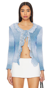 MSGM Crochet Frills Cardigan in Blue - MSGM Cardigan à volants au crochet en bleu - MSGM 蓝色钩针褶边开衫 - MSGM Häkel-Rüschen-Cardigan in Blau - MSGM 크로셰 프릴 가디건블루 색상 - Cardigan MSGM con volant all'uncinetto in blu