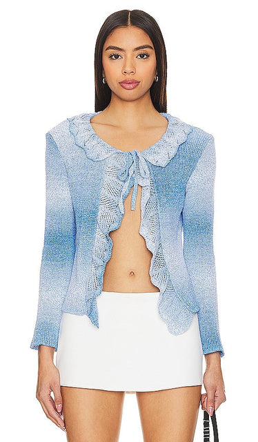 MSGM Crochet Frills Cardigan in Blue - MSGM Cardigan à volants au crochet en bleu - MSGM 蓝色钩针褶边开衫 - MSGM Häkel-Rüschen-Cardigan in Blau - MSGM 크로셰 프릴 가디건블루 색상 - Cardigan MSGM con volant all'uncinetto in blu