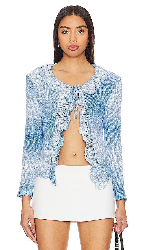 MSGM Crochet Frills Cardigan in Blue - MSGM Cardigan à volants au crochet en bleu - MSGM 蓝色钩针褶边开衫 - MSGM Häkel-Rüschen-Cardigan in Blau - MSGM 크로셰 프릴 가디건블루 색상 - Cardigan MSGM con volant all'uncinetto in blu