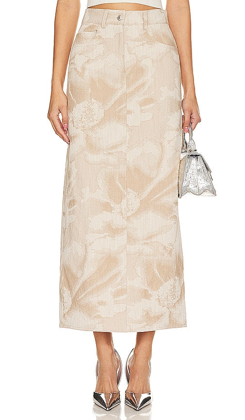MSGM Daisy Jacquard Skirt in Beige