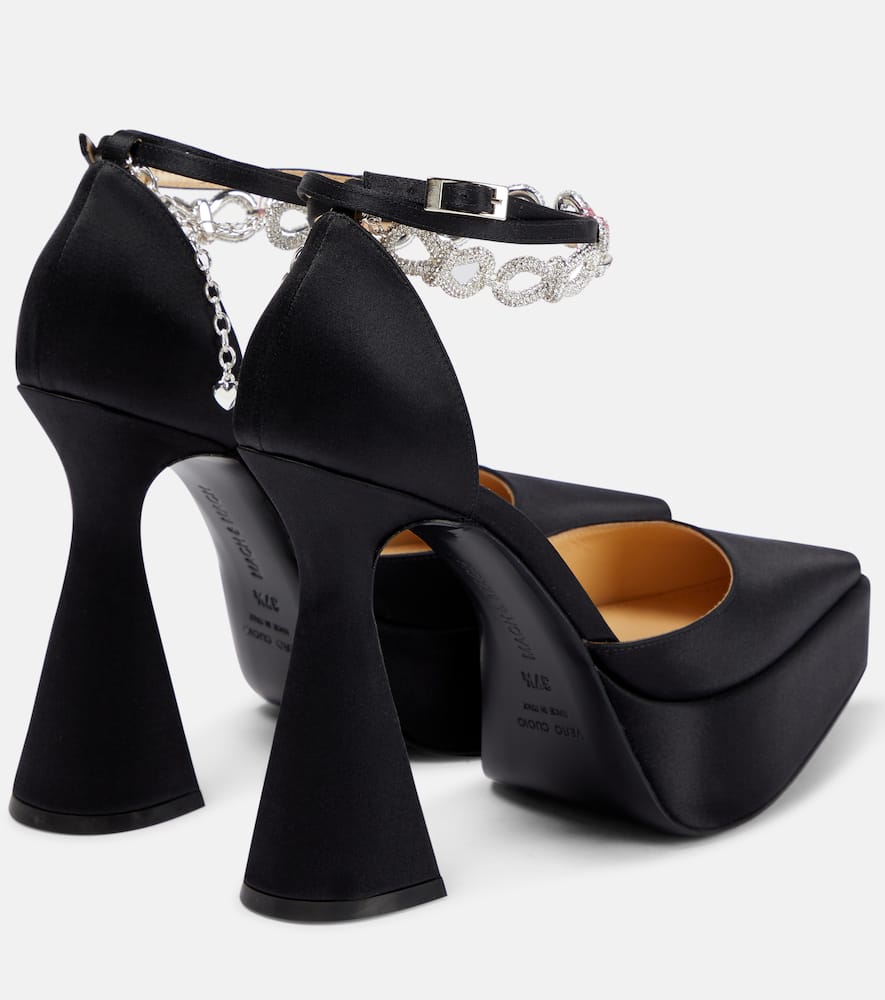 Mach & Mach Bow Chain embellished satin platform pumps
