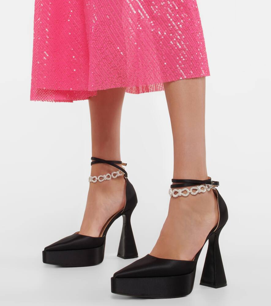 Mach & Mach Bow Chain embellished satin platform pumps