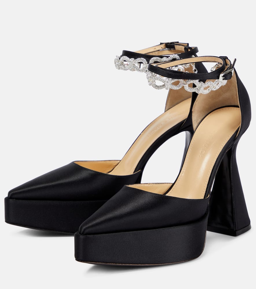 Mach & Mach Bow Chain embellished satin platform pumps
