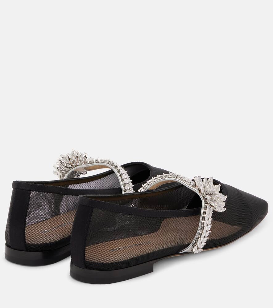Mach & Mach Crystal Flower embellished mesh ballet flats