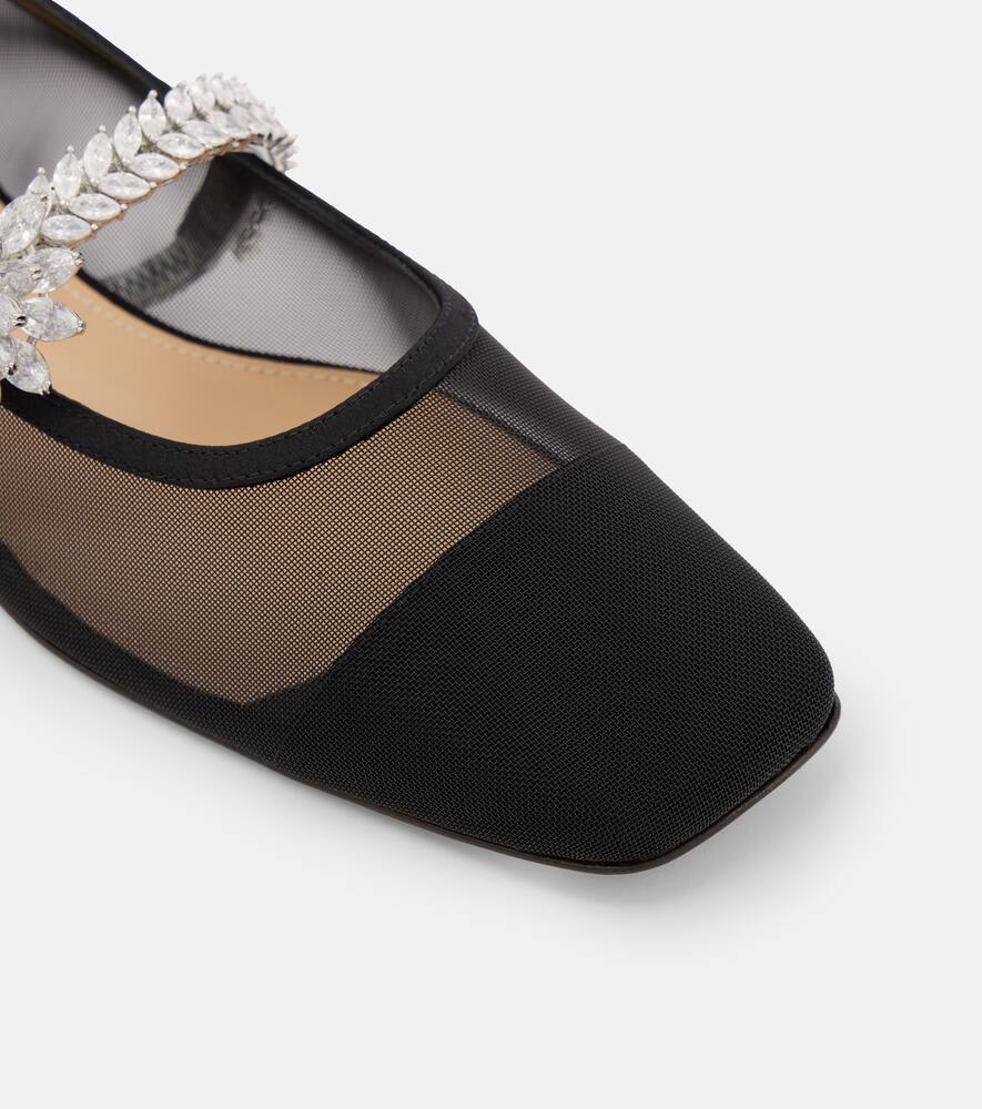Mach & Mach Crystal Flower embellished mesh ballet flats